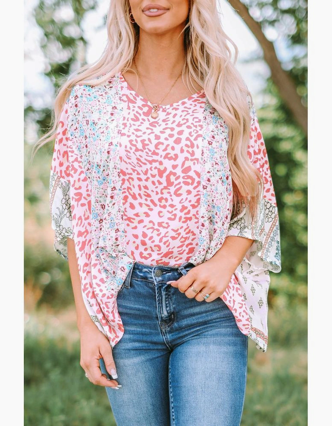 Multicolor Animal Floral Mix Print Cape Top