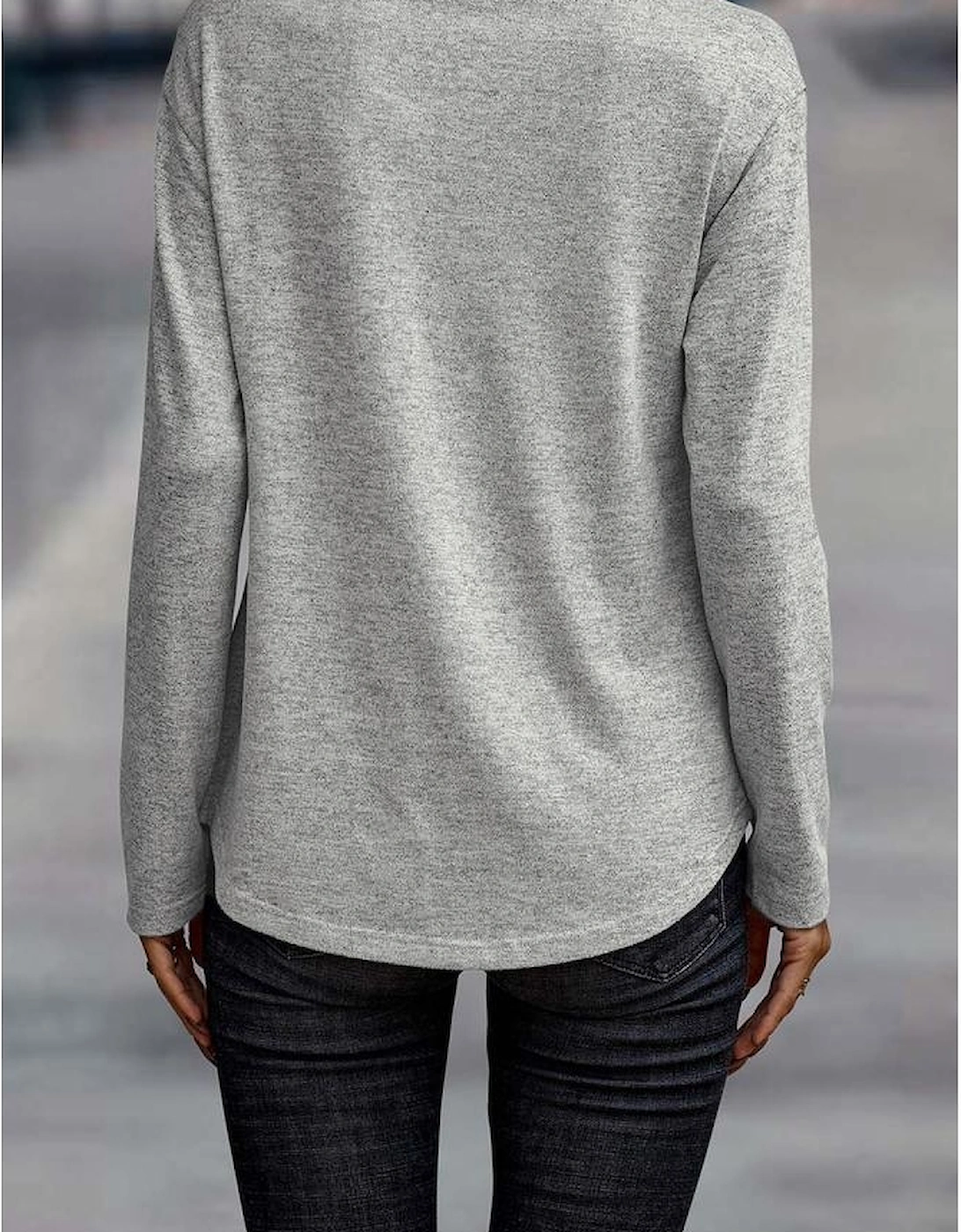 Gray Side Buttons Crew Neck Knit Top