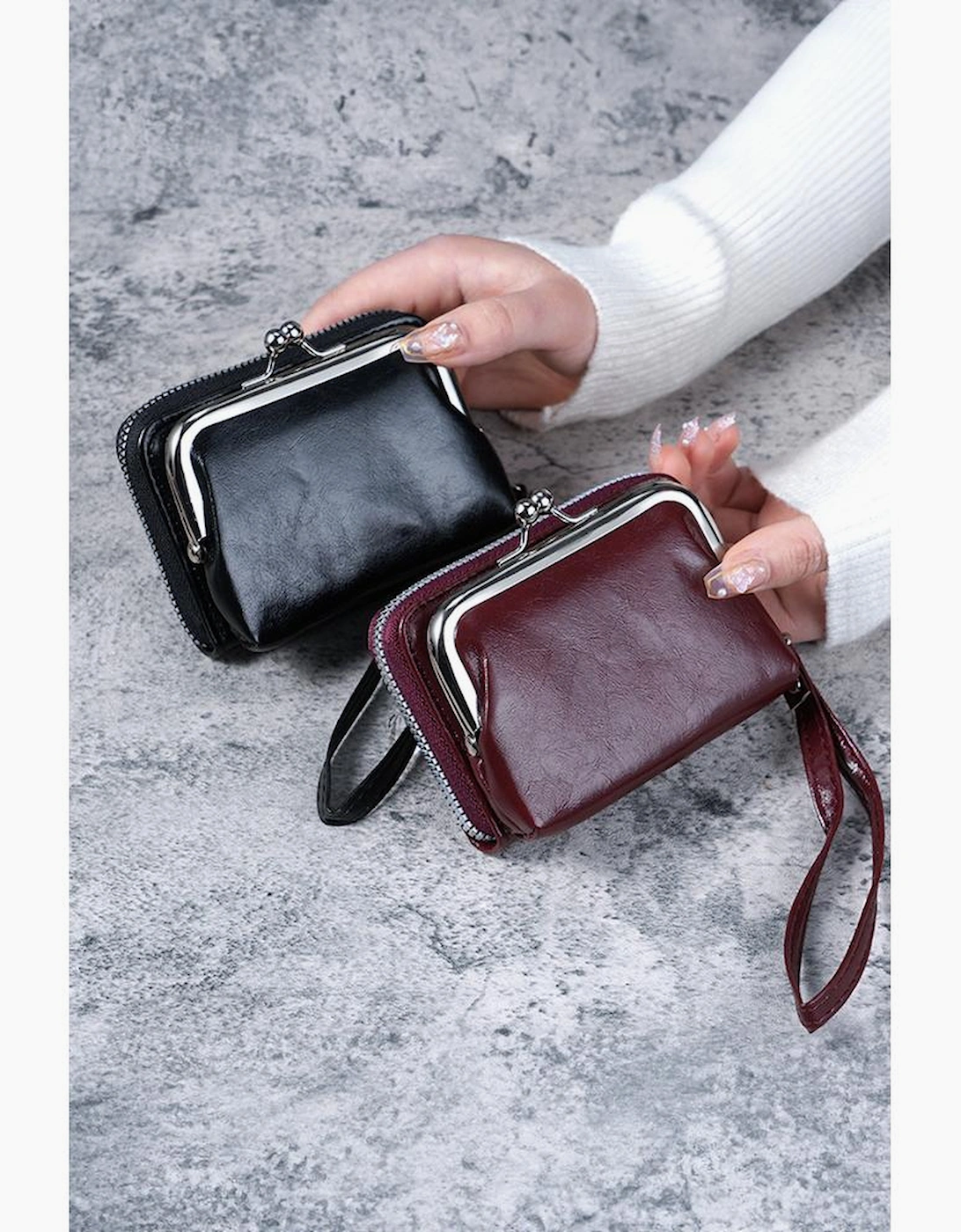 Black Minimalist Wristlet PU Leather Coin Purse