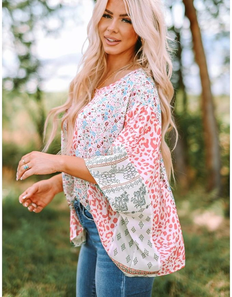 Multicolor Animal Floral Mix Print Cape Top