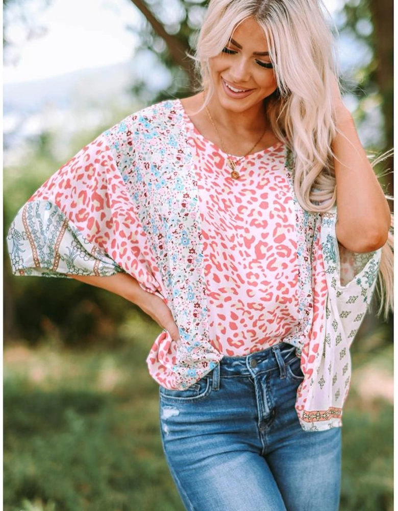 Multicolor Animal Floral Mix Print Cape Top
