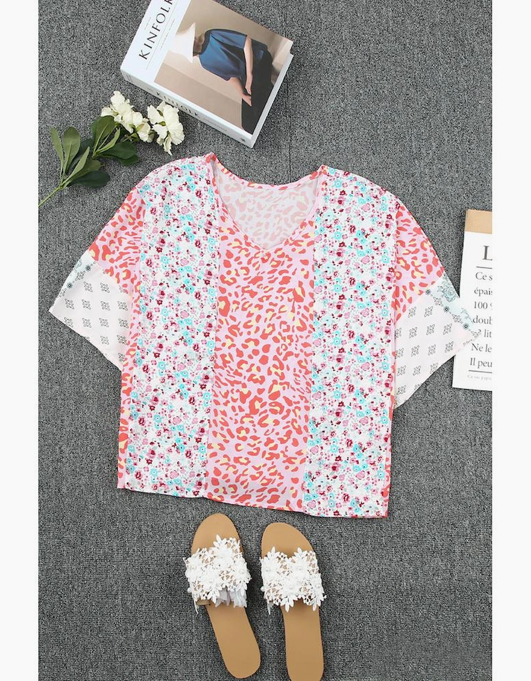 Multicolor Animal Floral Mix Print Cape Top