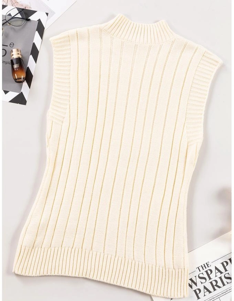 Oatmeal Cable Knit High Neck Sweater Vest