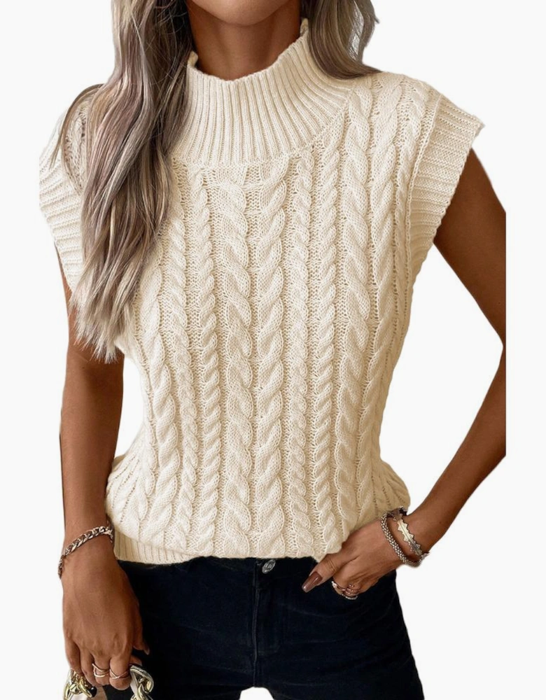 Oatmeal Cable Knit High Neck Sweater Vest