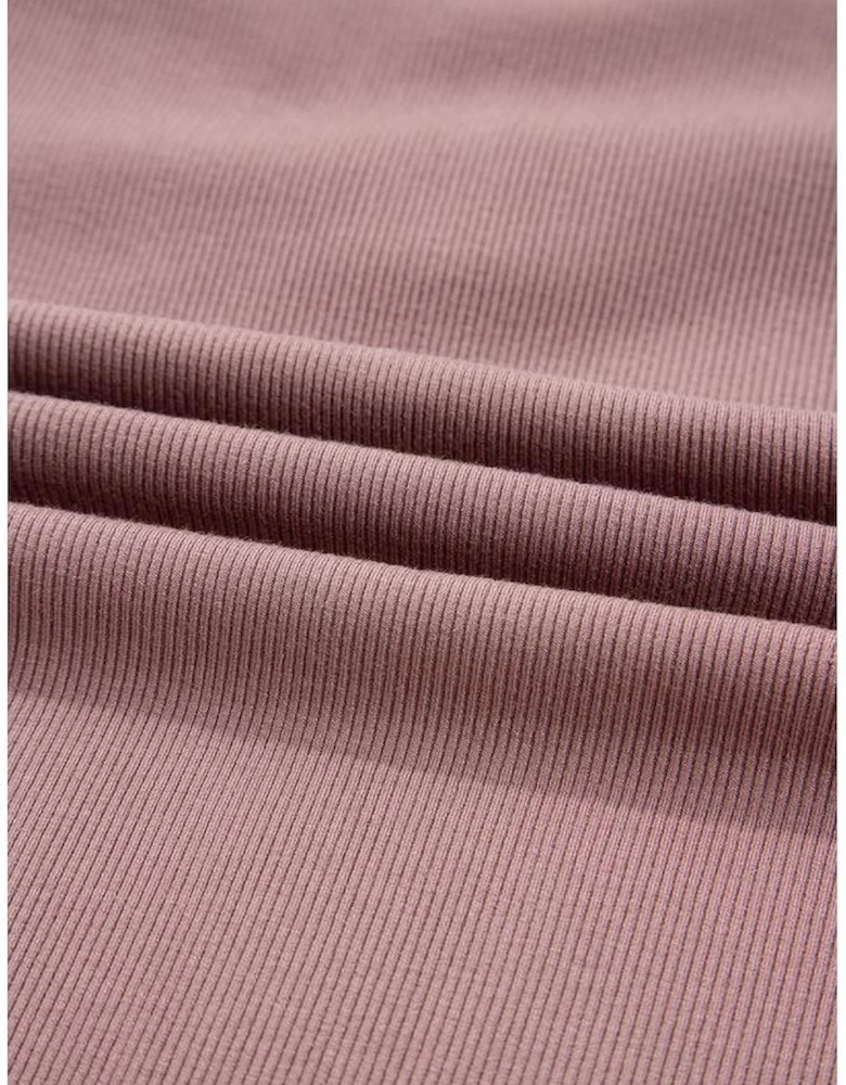 Old Rose Gathered Bust Square Neck Ribbed Fit Long Sleeve Top