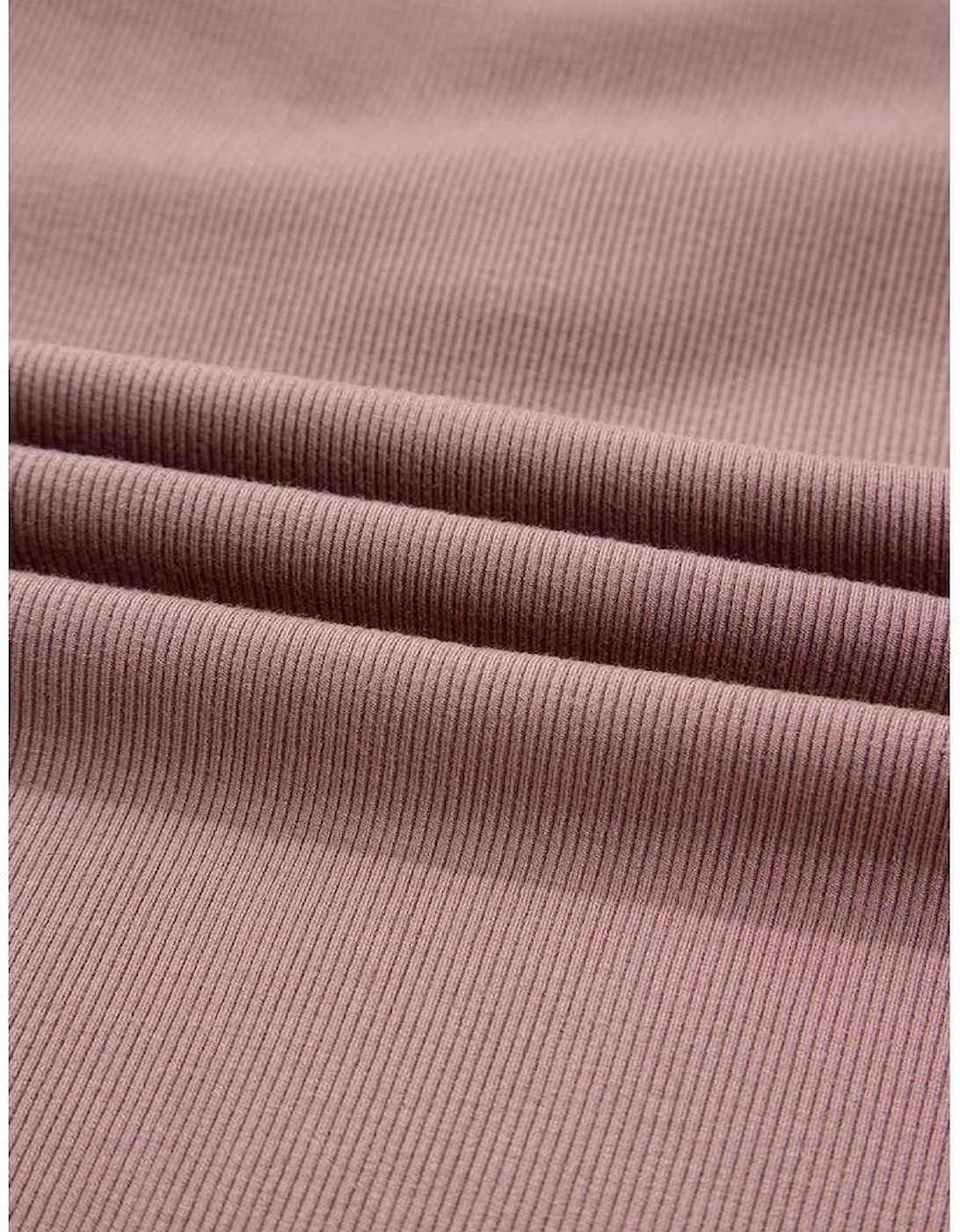 Old Rose Gathered Bust Square Neck Ribbed Fit Long Sleeve Top