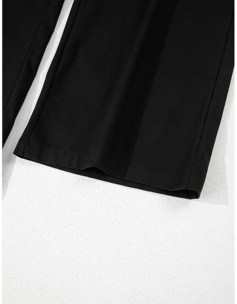 Black Spaghetti Straps Shirred Bodice Pocketed Wide Leg Jumpsuit