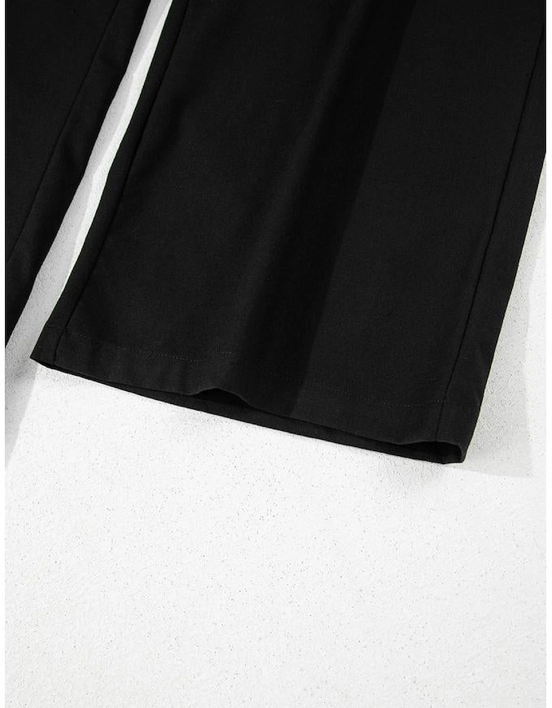 Black Spaghetti Straps Shirred Bodice Pocketed Wide Leg Jumpsuit