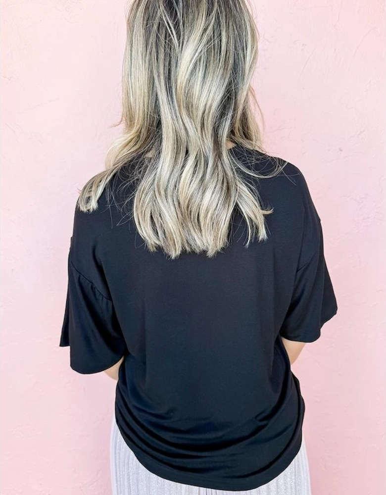 Black Floral Cowgirl Boots Cotton Blend T Shirt