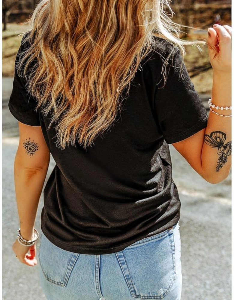 Black Floral Cowgirl Boots Cotton Blend T Shirt