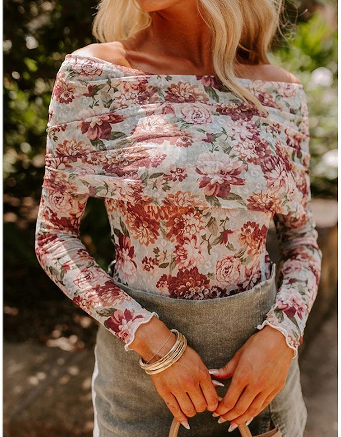 Pink Floral Printed Long Sleeve Sheath Bodysuit, 14 of 13