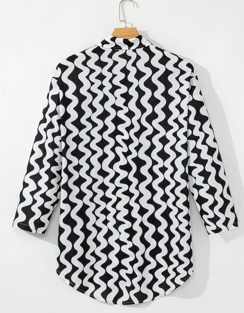 Black Stripe Print Loose Fit Open Front Beach Cover Up