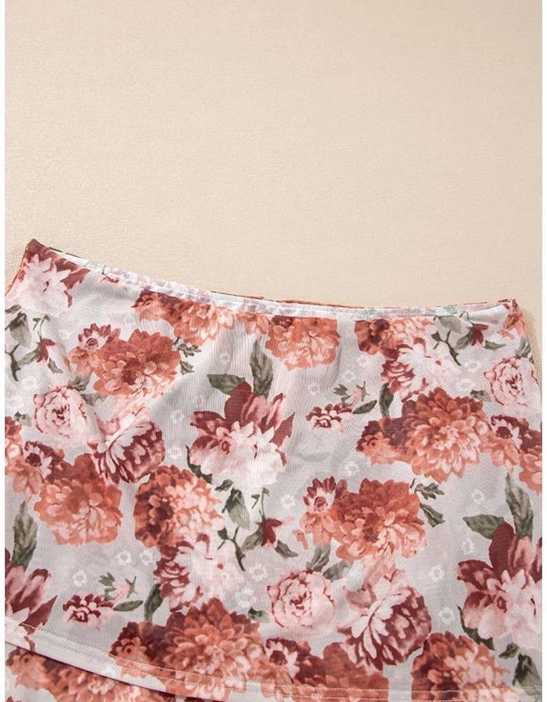 Pink Floral Printed Long Sleeve Sheath Bodysuit