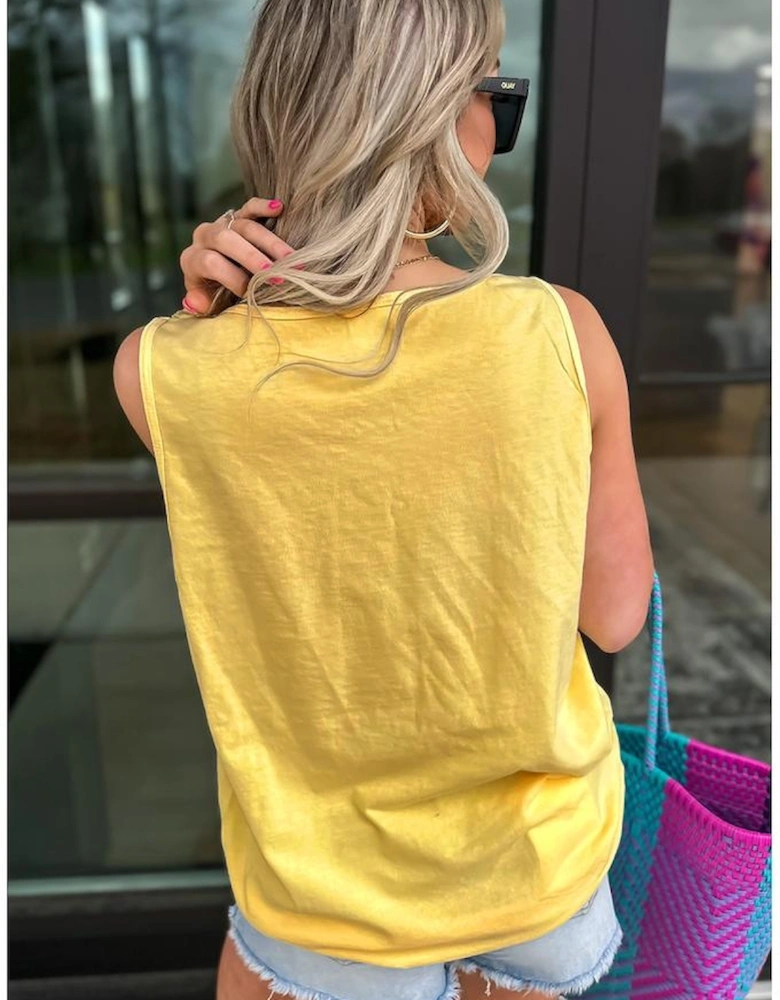 Yellow Cream Flower Graphic Casual Tank Top