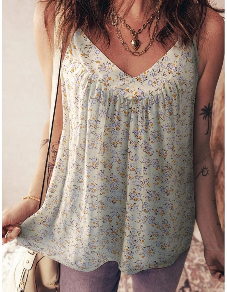Apricot Boho Floral Spaghetti Straps Tank Top