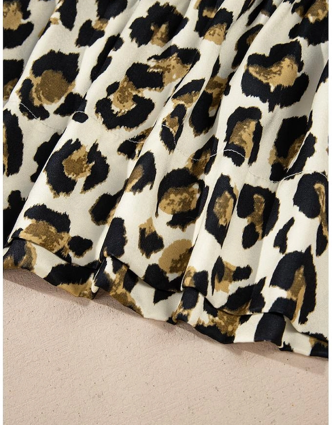 Apricot Leopard Bubble Sleeve Bow Tie Front Peplum Blouse