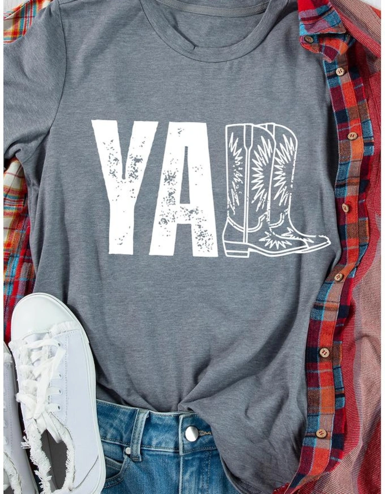 Gray YALL Western Boots Printed Tee