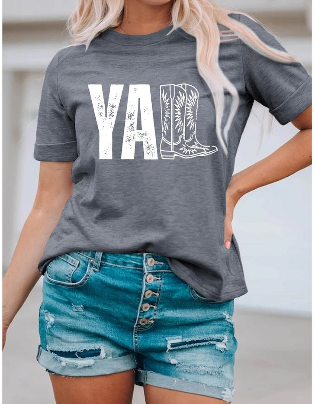 Gray YALL Western Boots Printed Tee