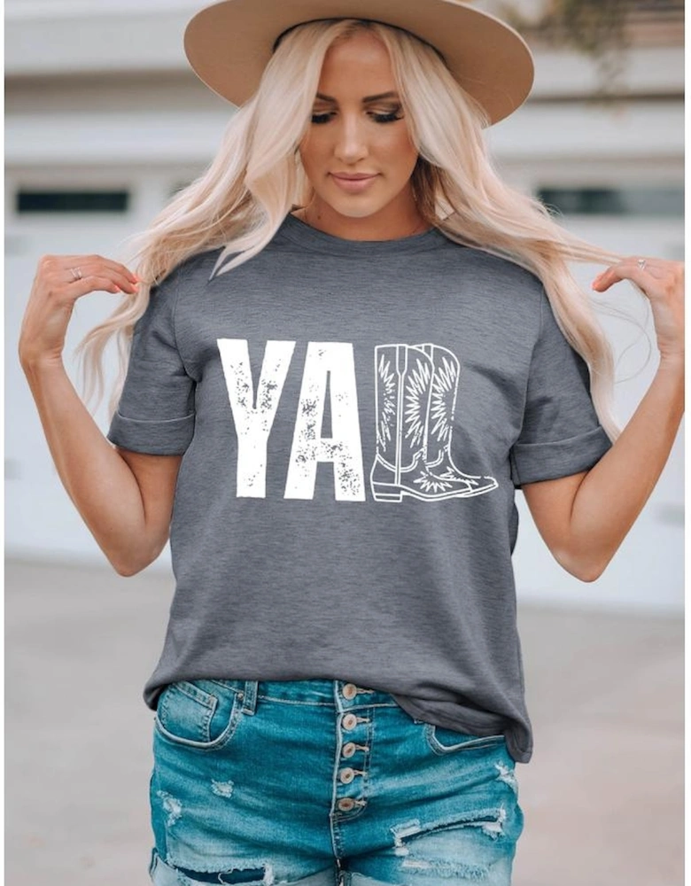 Gray YALL Western Boots Printed Tee