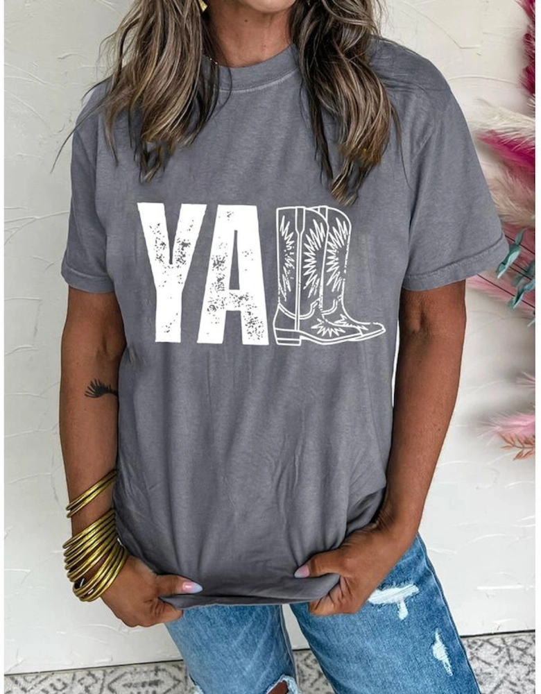 Gray YALL Western Boots Printed Tee