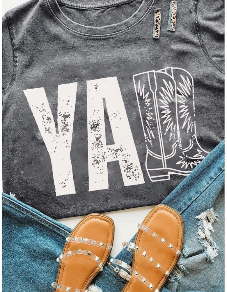 Gray YALL Western Boots Printed Tee