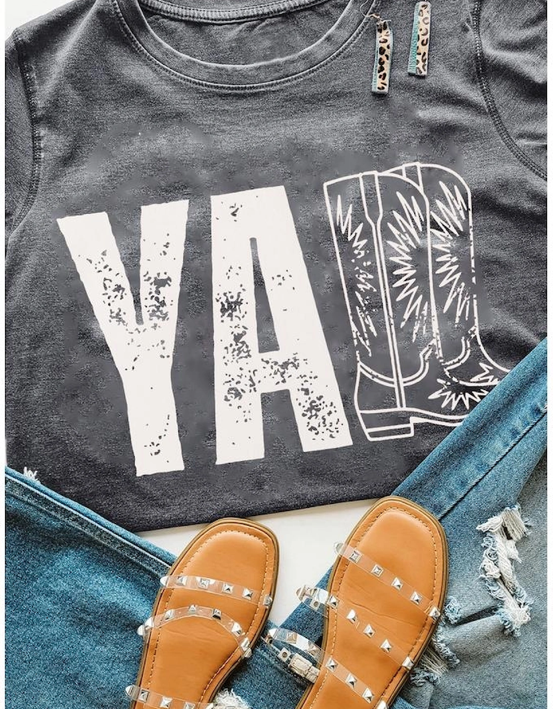 Gray YALL Western Boots Printed Tee