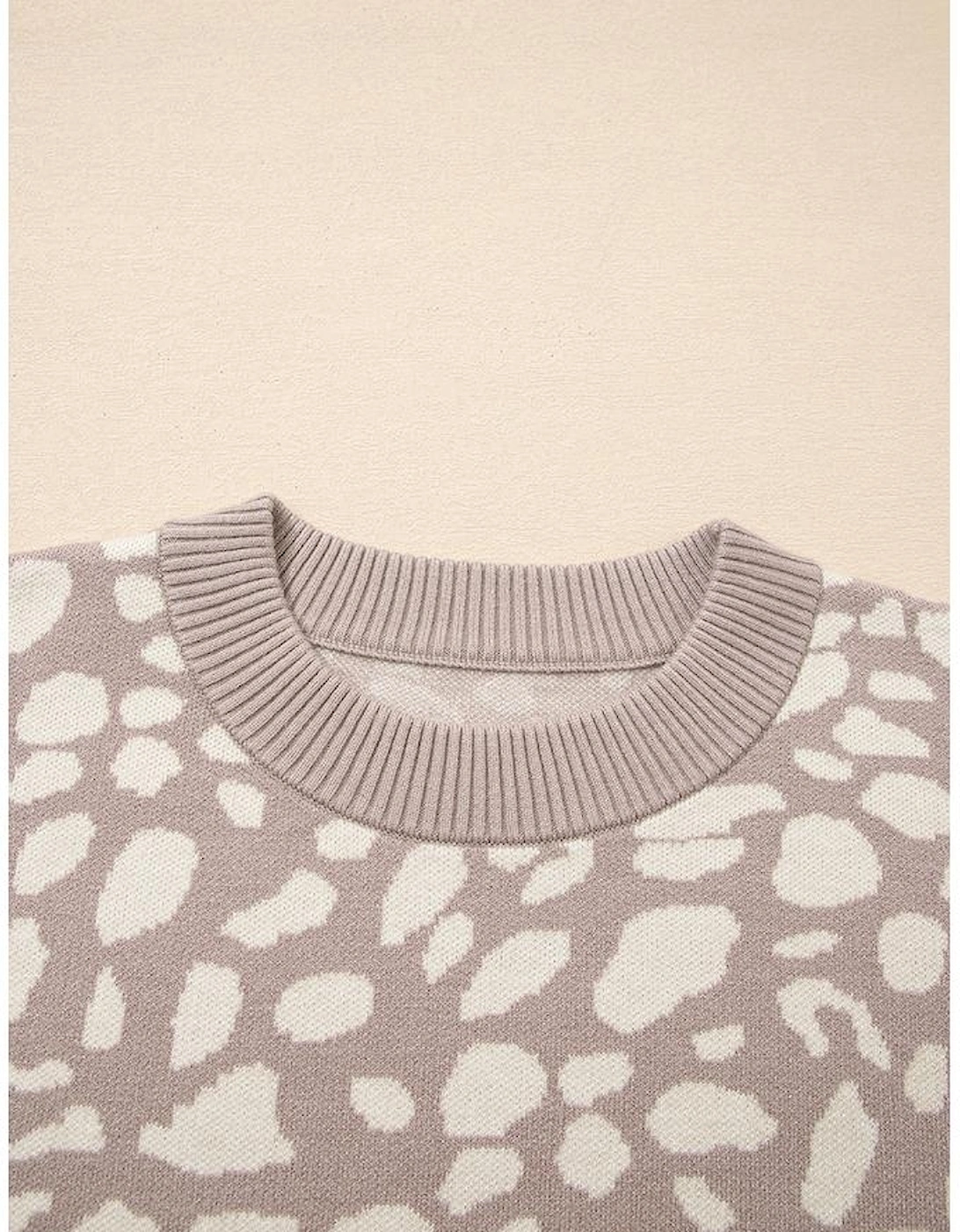 Gray Leopard Spots Pattern Ribbed Trim Drop Shoulder Sweater