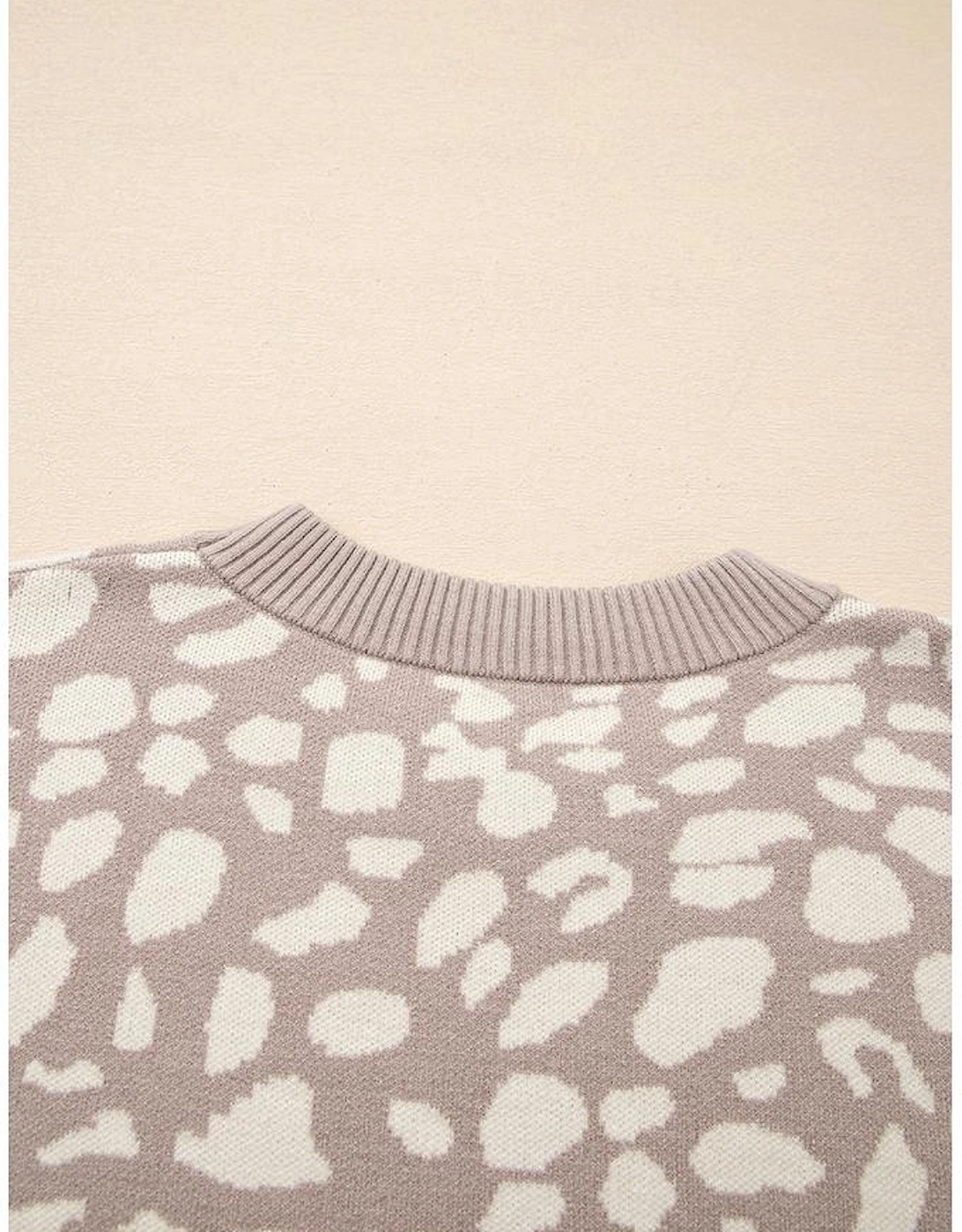 Gray Leopard Spots Pattern Ribbed Trim Drop Shoulder Sweater