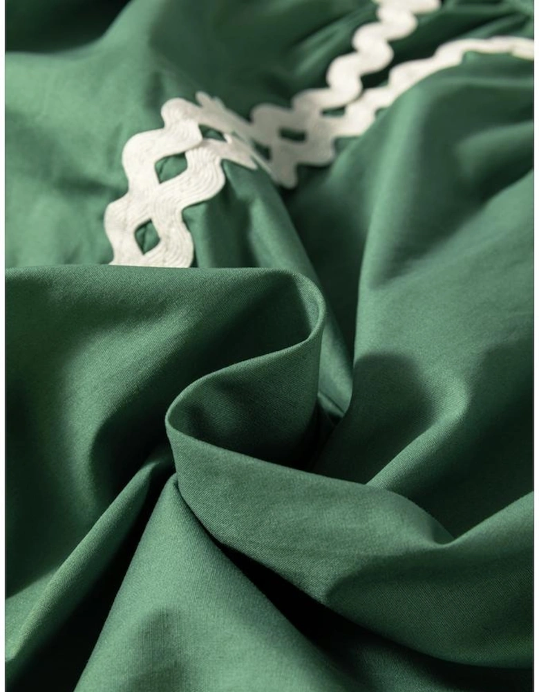 Mist Green Ric Rac Trim Tie Split Neck Short Sleeve Blouse