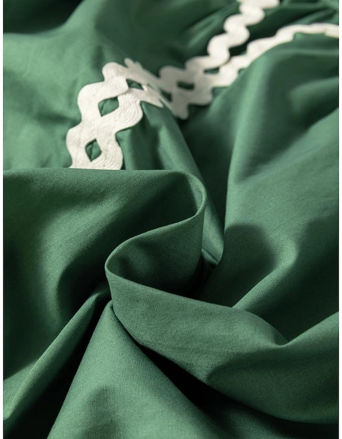 Mist Green Ric Rac Trim Tie Split Neck Short Sleeve Blouse