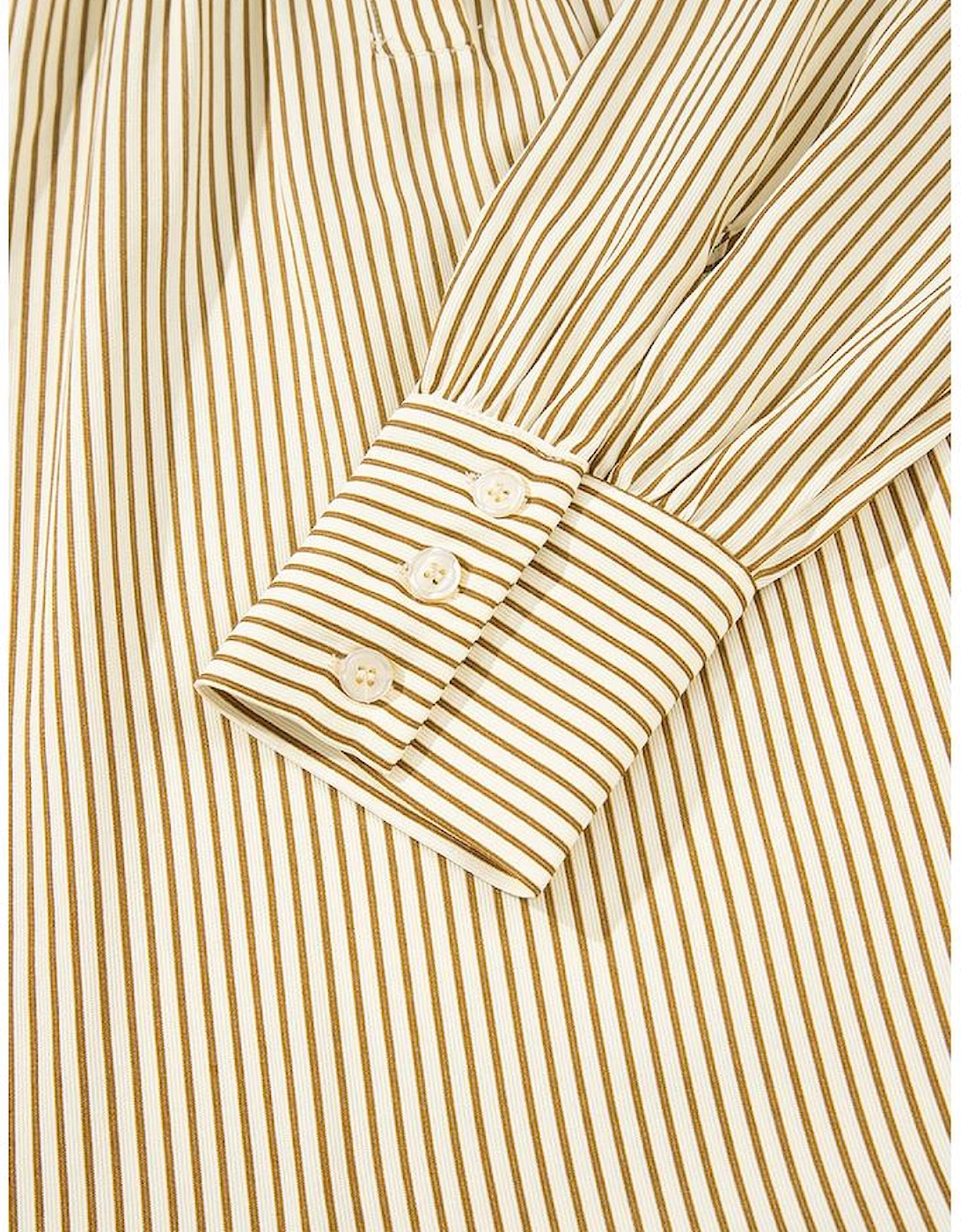 Brown Stripe Collared Neck Cuffed Long Sleeve Drop Waist Mini Dress