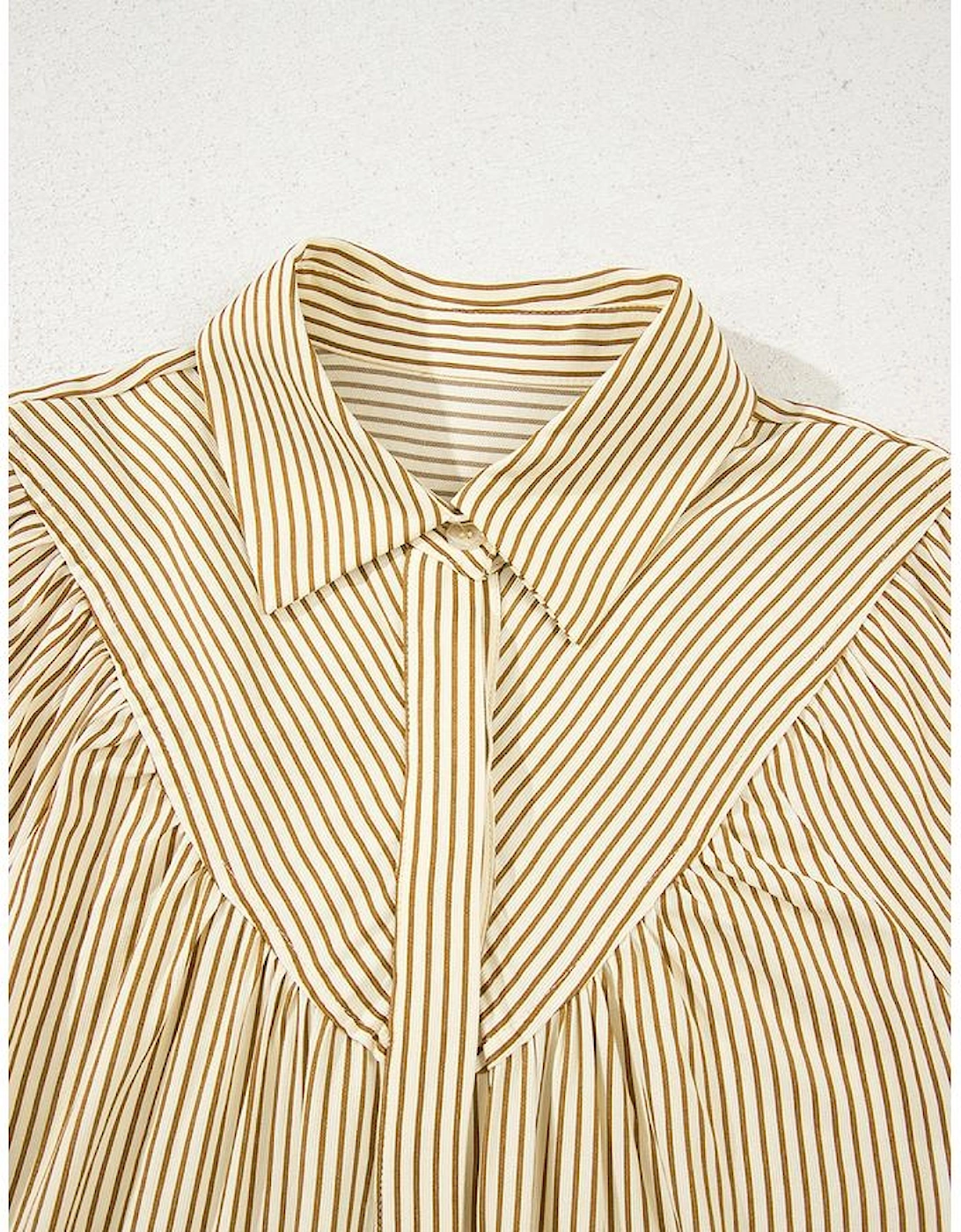 Brown Stripe Collared Neck Cuffed Long Sleeve Drop Waist Mini Dress