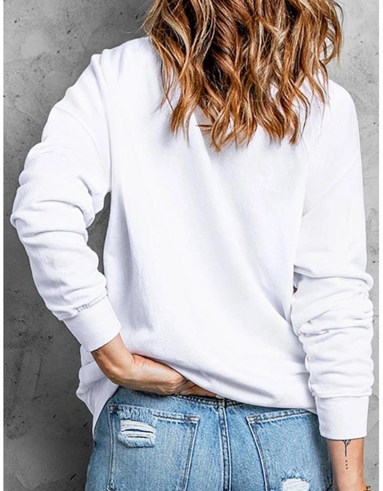 White Glitter XOXO Graphic Crewneck Valentines Pullover Sweatshirt