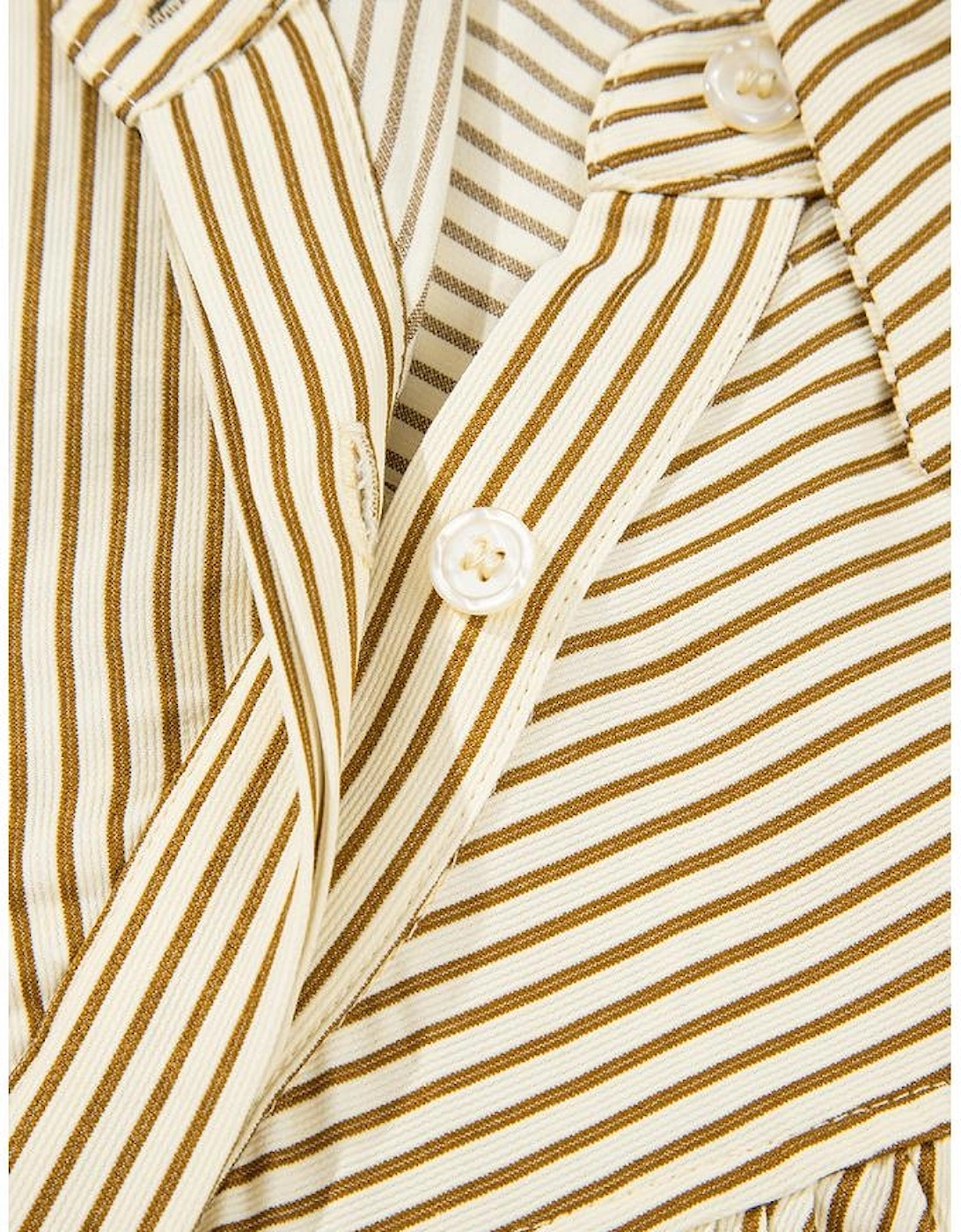 Brown Stripe Collared Neck Cuffed Long Sleeve Drop Waist Mini Dress