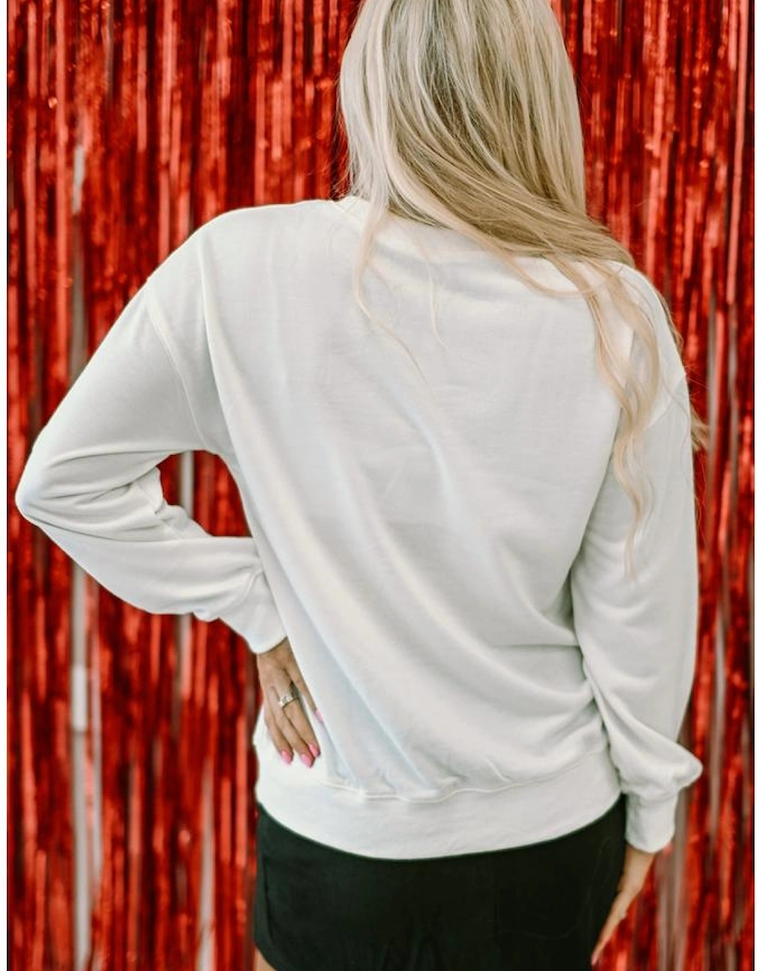 White Glitter XOXO Graphic Crewneck Valentines Pullover Sweatshirt