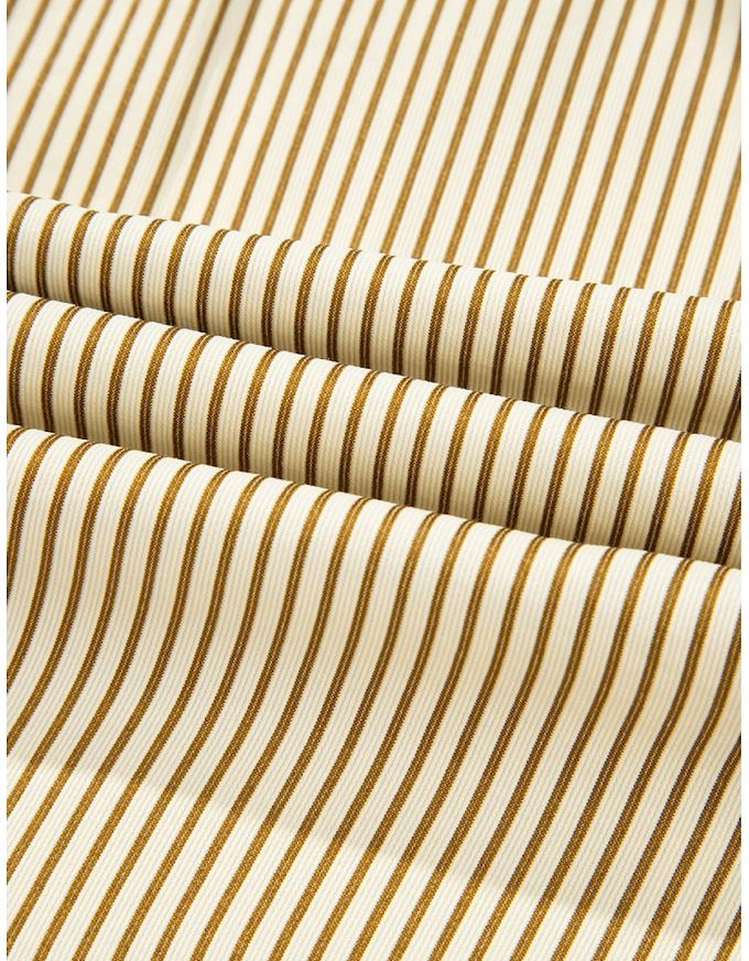 Brown Stripe Collared Neck Cuffed Long Sleeve Drop Waist Mini Dress