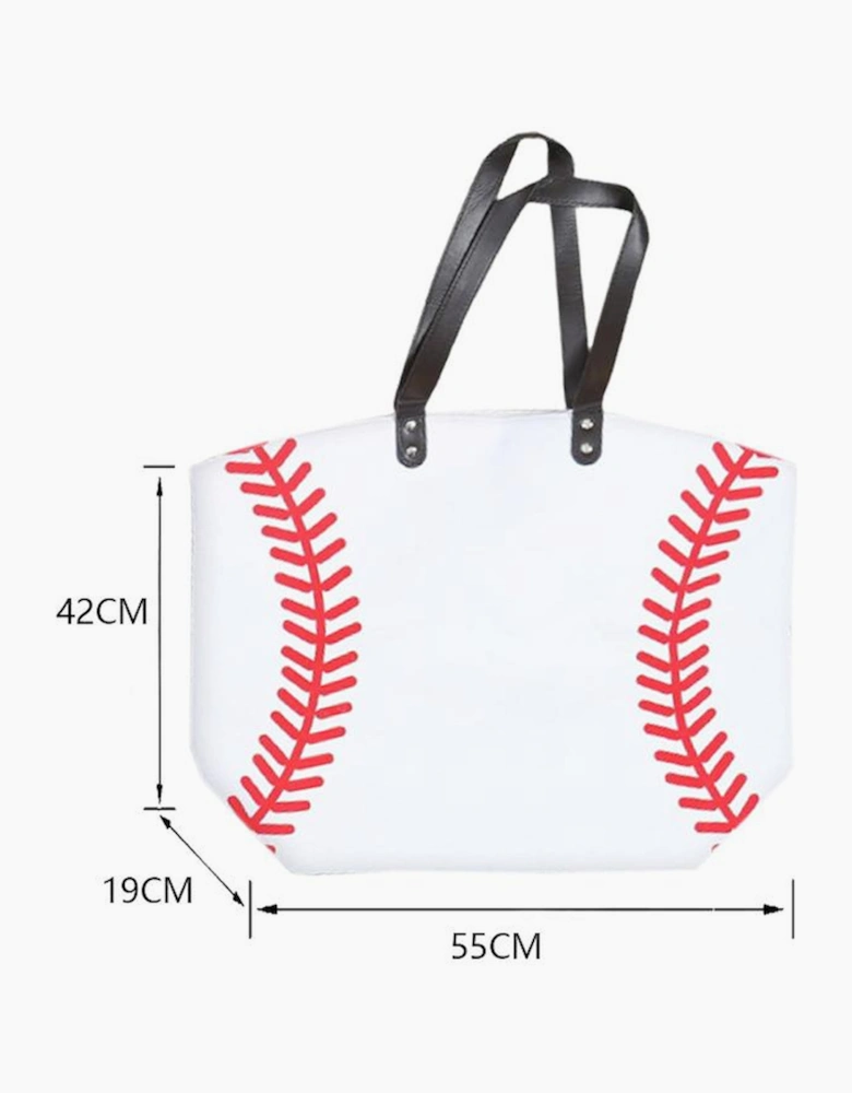 White Baseball Pattern Canvas Large Tote Bag