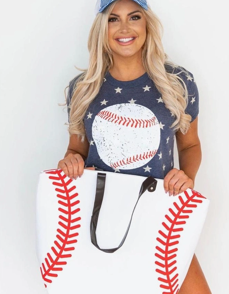 White Baseball Pattern Canvas Large Tote Bag