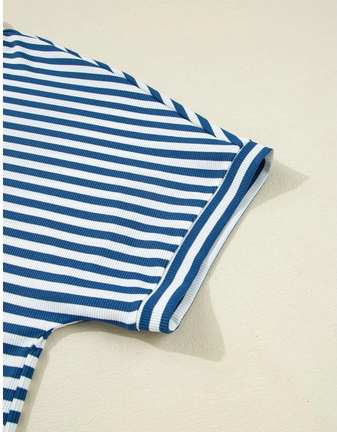 Blue Stripe Short Sleeve Collared V Neck Top Plus Size Skort Set