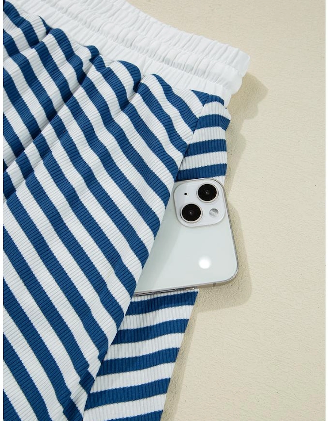 Blue Stripe Short Sleeve Collared V Neck Top Plus Size Skort Set