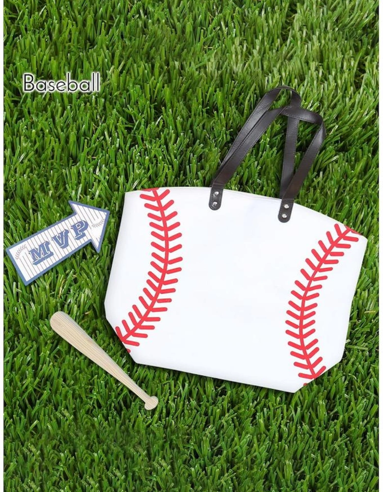 White Baseball Pattern Canvas Large Tote Bag