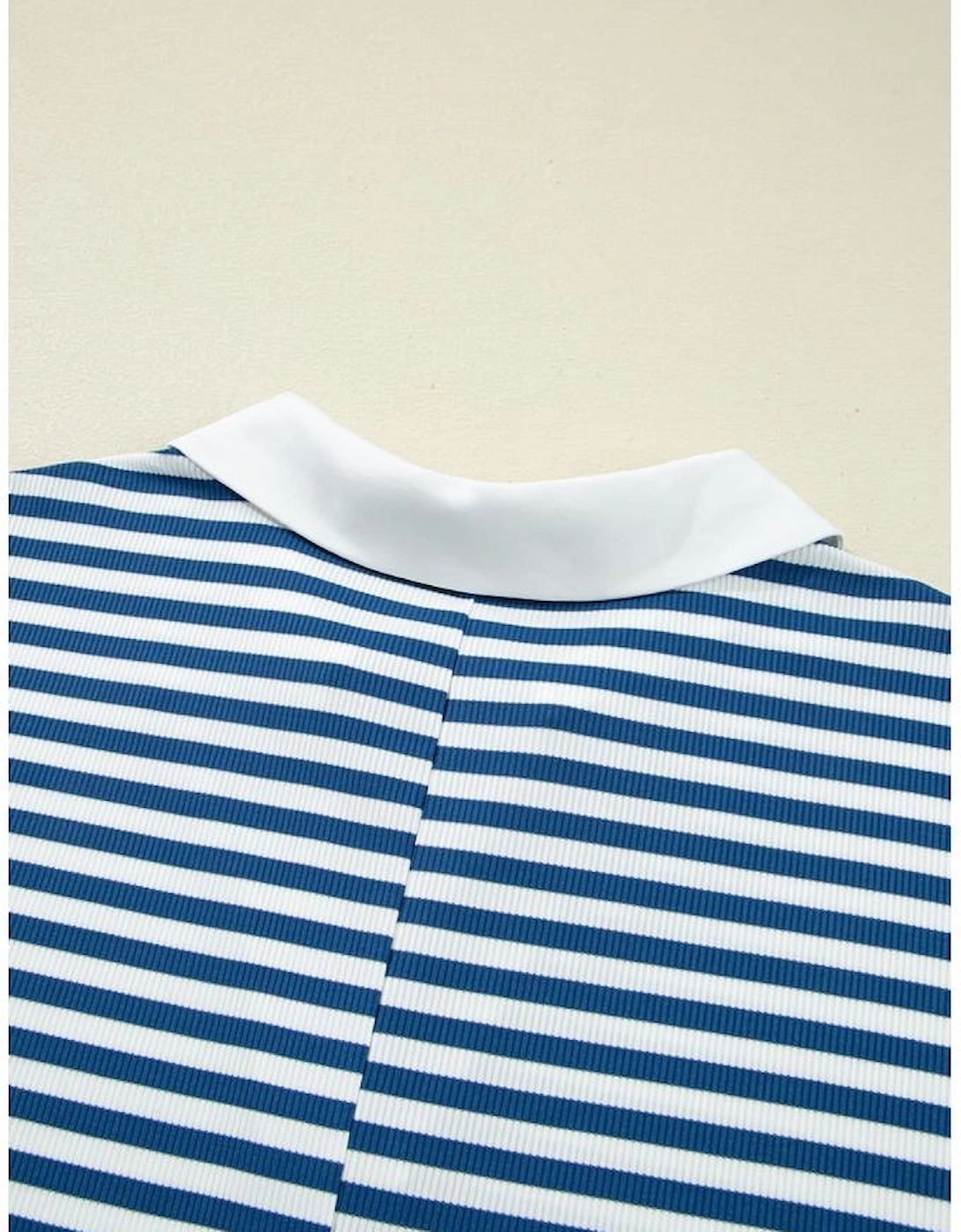 Blue Stripe Short Sleeve Collared V Neck Top Plus Size Skort Set