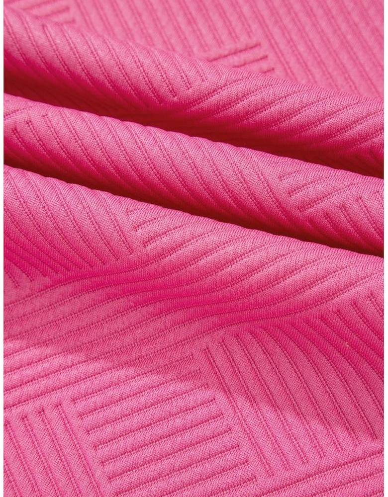 Rose Red Solid Color Textured Long Sleeve Shift Dress