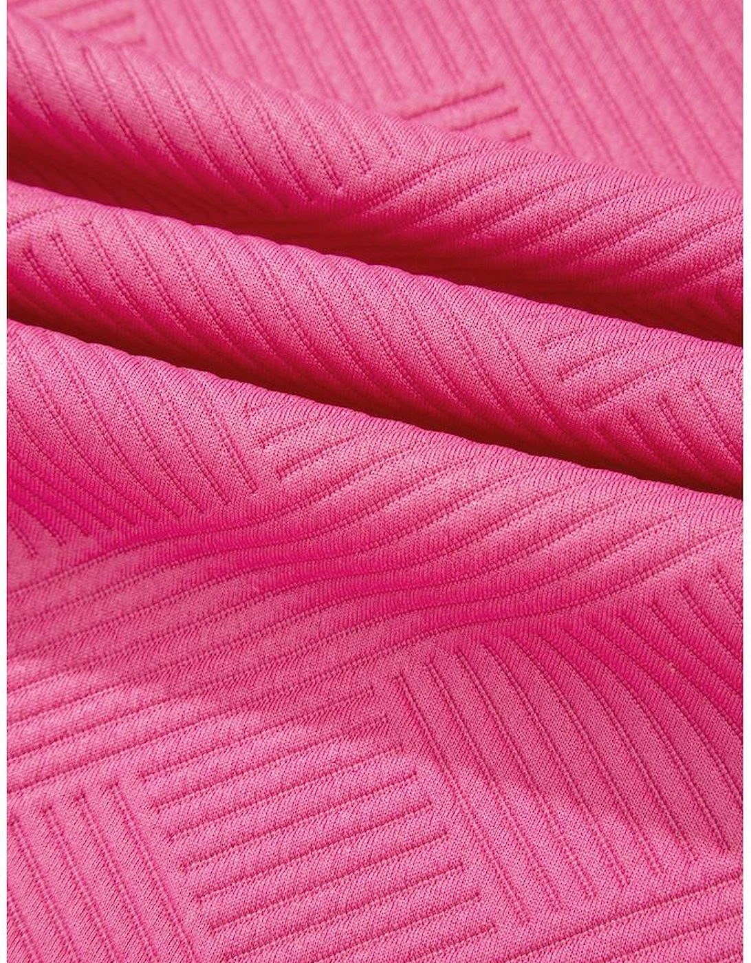 Rose Red Solid Color Textured Long Sleeve Shift Dress