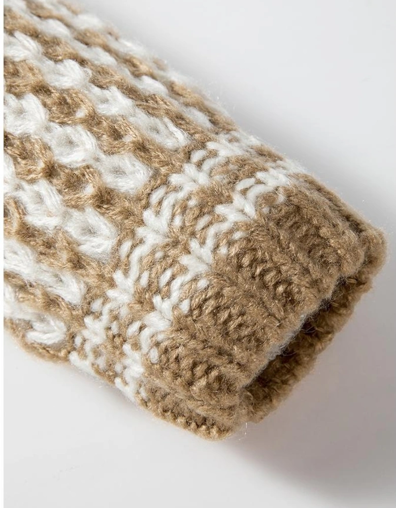 Brown Stripe Drop Shoulder Round Neck Loose Sweater