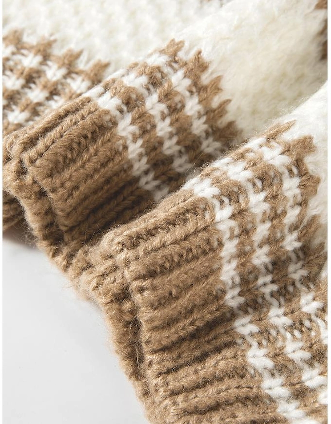 Brown Stripe Drop Shoulder Round Neck Loose Sweater