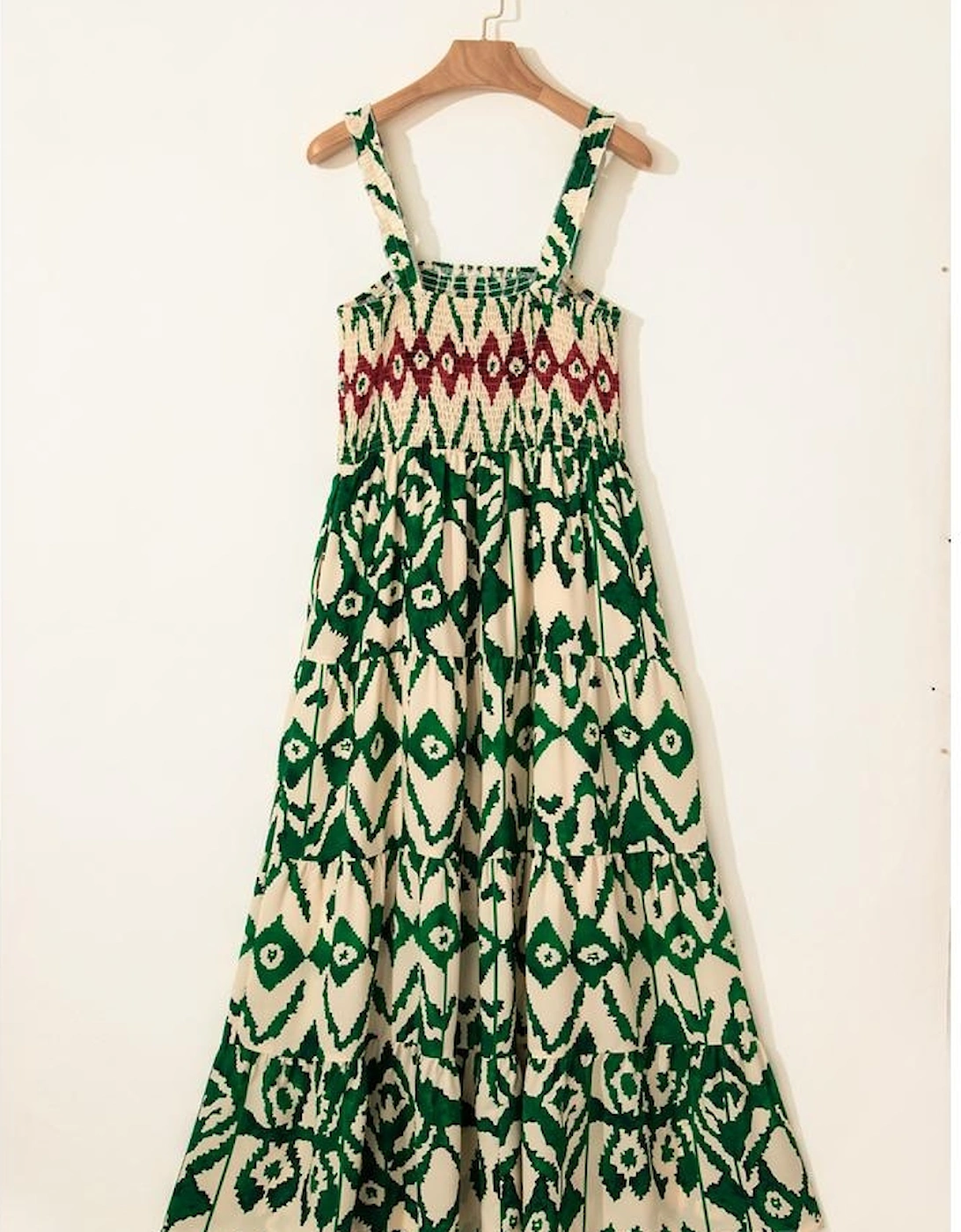 Green Western Aztec Shirred A-line Sleeveless Maxi Dress