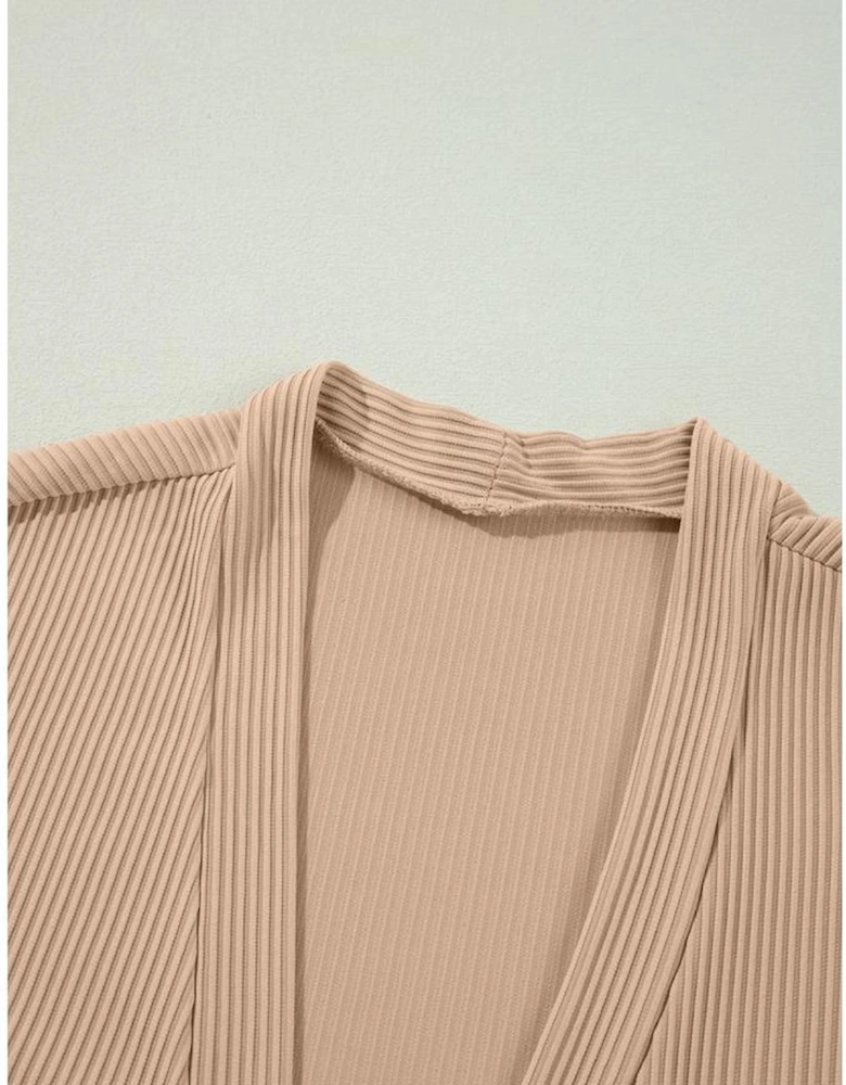 Parchment Lace Patchwork Ribbed Knit Open Front Duster Cardigan