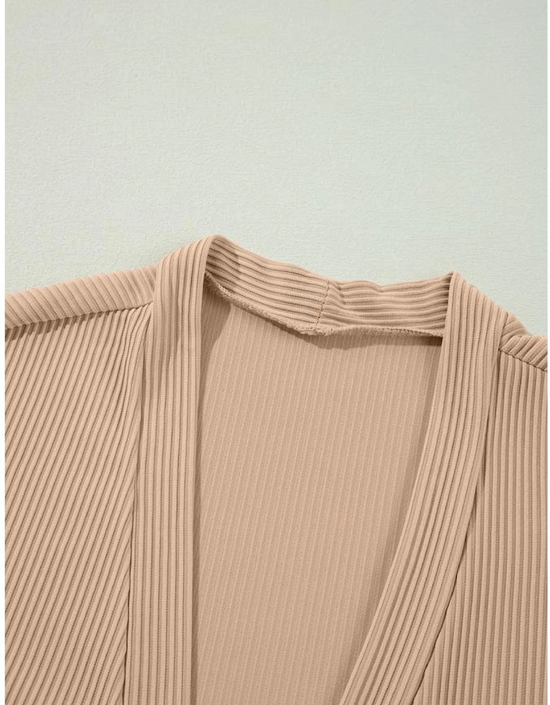 Parchment Lace Patchwork Ribbed Knit Open Front Duster Cardigan