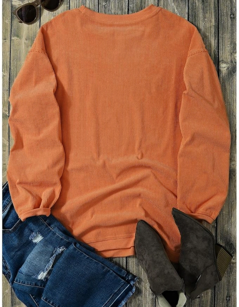 Orange Halloween Hey Boo Ghost Print Loose Sweatshirt